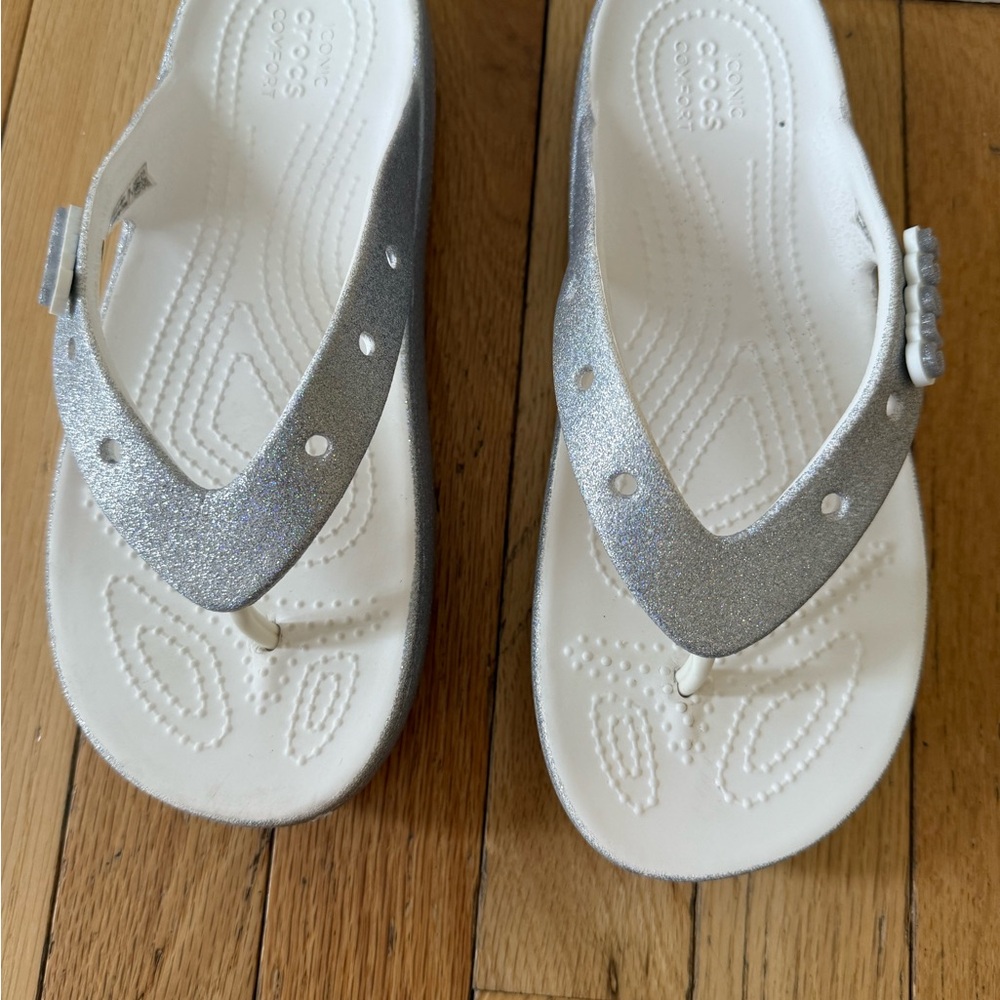 Silver Glitter Wedge Thong Sandals - Women's - Picture 2 of 7